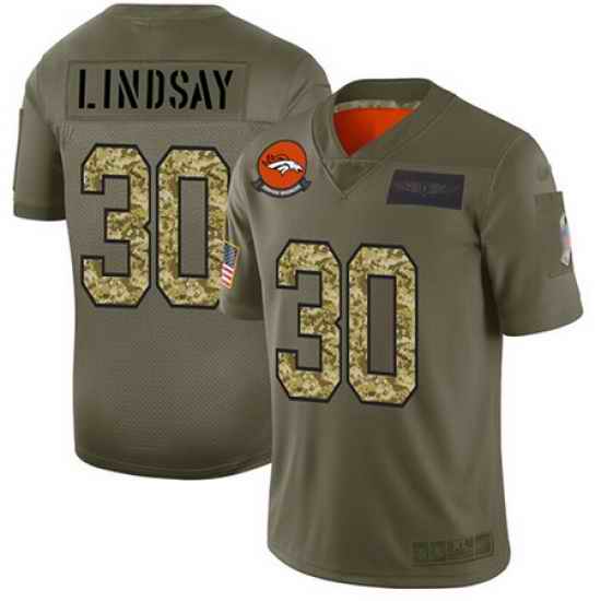 Nike Broncos 30 Phillip Lindsay Olive Camo Men Stitched Football Limited 2019 Salute To Service Jersey